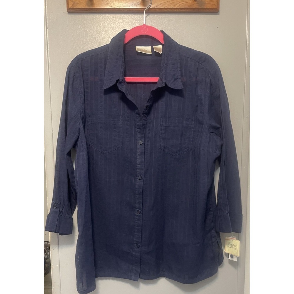 Baxter Wells Nwt 3/4 Sleeve Navy Blue Women's Shirt Xl Mesh Stripe